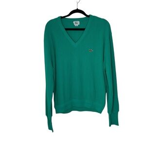 Vintage Izod Lacoste Men's V-Neck Green Acrylic Sweater Soft Pullover
